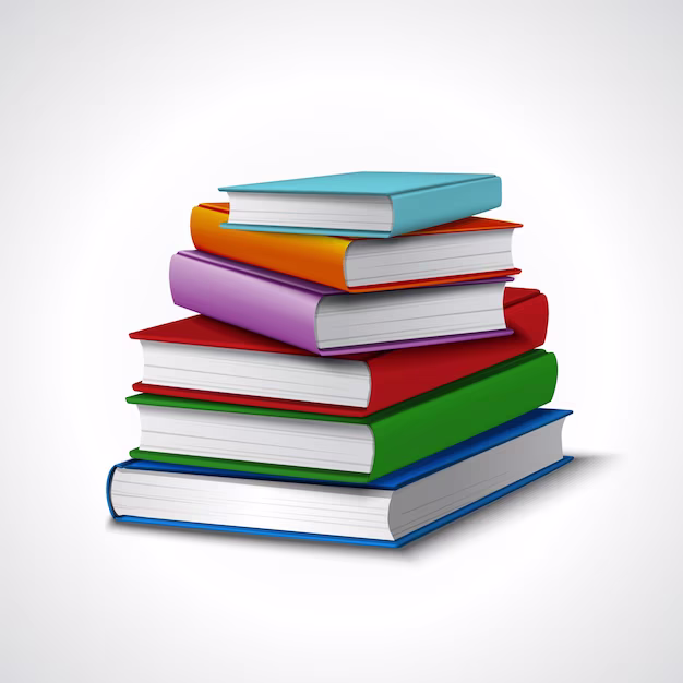 6 books are stacked lying flat